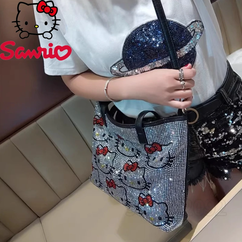 Hello Kitty New Diamond-studded Women's Handbags Fashion Trend Diamond-studded Women's Shoulder Messenger Bag Casual Women's Bag