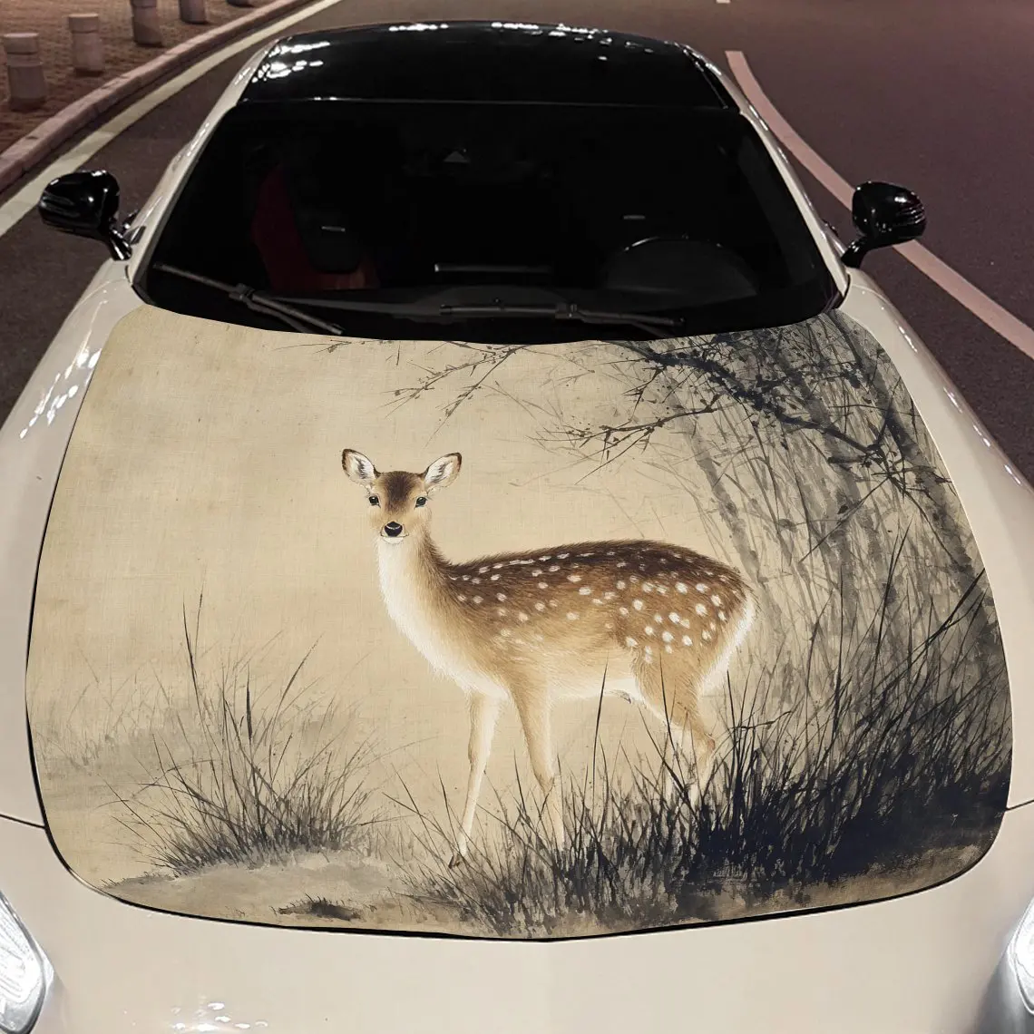

Ink wash deer Car hood packaging sticker, PVC material, self-adhesive waterproof, anti-slip paint, car exterior decoration acces