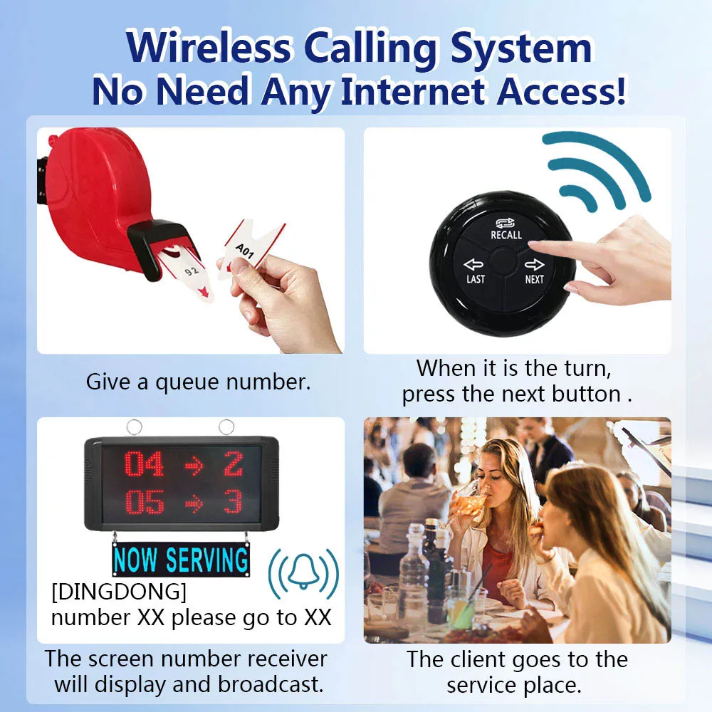 High Quality Wireless Number Waiting Calling Display Screen with 3 Key Control Next Button Service Counter