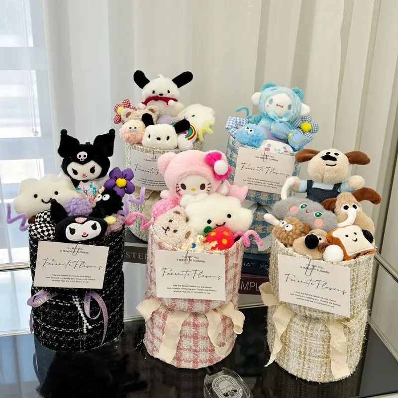 

Kawaii Sanrio Kuromi Doll Flower Bouquet Hello Kitty Cinnamoroll My Melody Plush Toys Valentinegirls Birthday Graduation Gifts