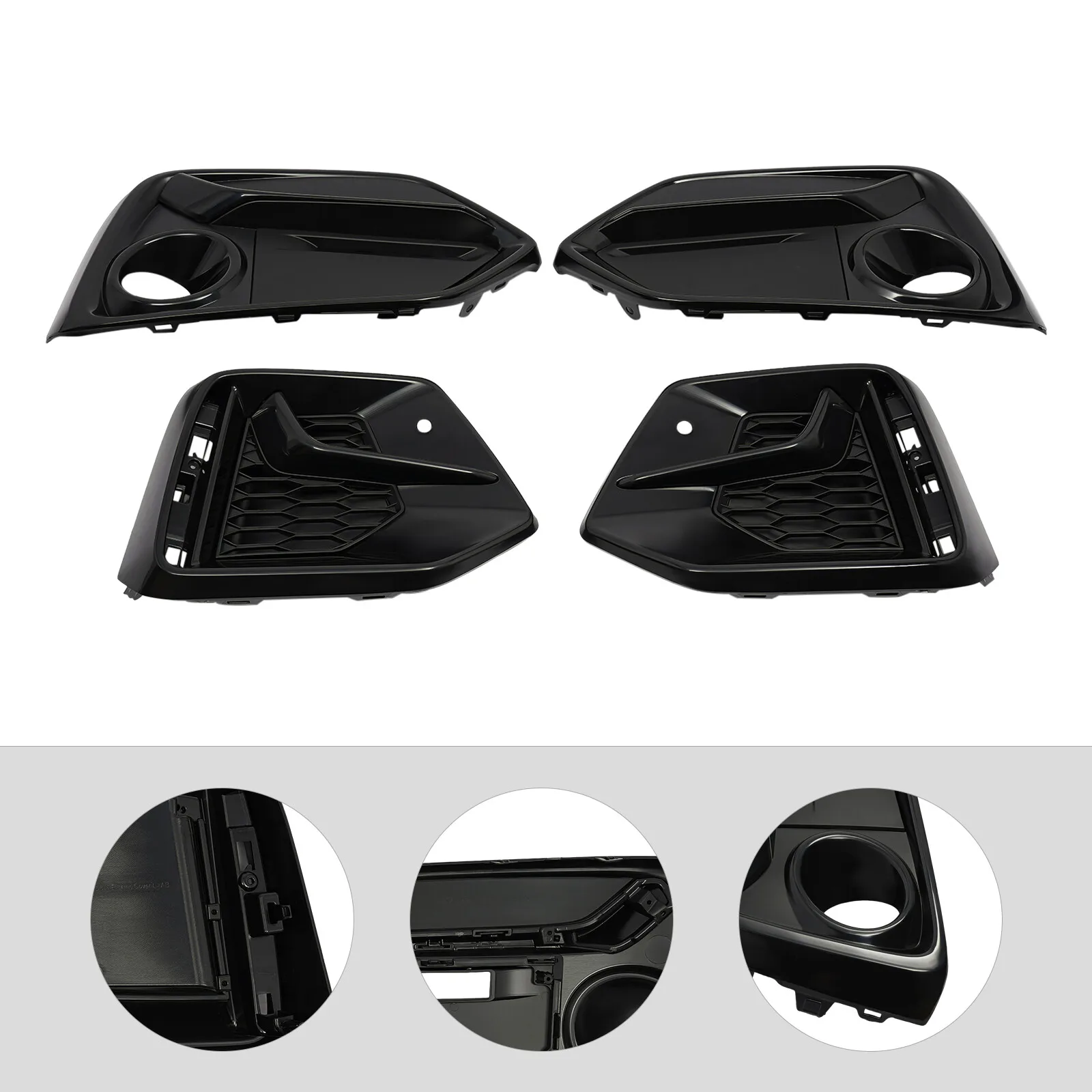 

2017-2021 Honda Civic Black Bumper Fog Light Garnish Cover Kit - Front & Rear Trim Set