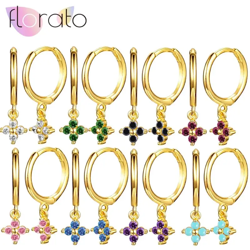 

925 Sterling Silver Ear Needle Fashionable Temperament Versatile Four-leaf Clover Small Flower Zircon Earring Pendant Jewelry