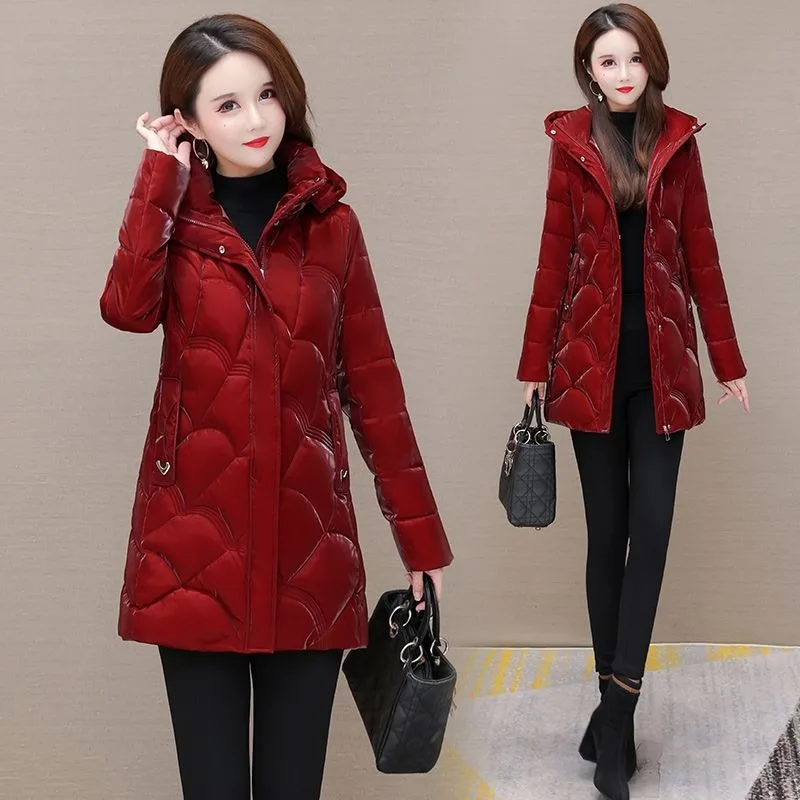 2023 New Women Down Cotton Coat Winter Jacket Female Mid Length Version Parkas Thick Warm Versatile Outwear Hooded Overcoat