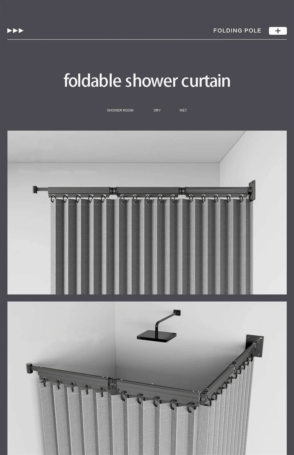 Faltbares Duschvorhangstangen-Set, unsichtbare Badezimmer-Trennwand, wasserdicht, hochwertige Trocken- und Nasstrennung, Augenschutz im Lieferumfang enthalten – Detail 9