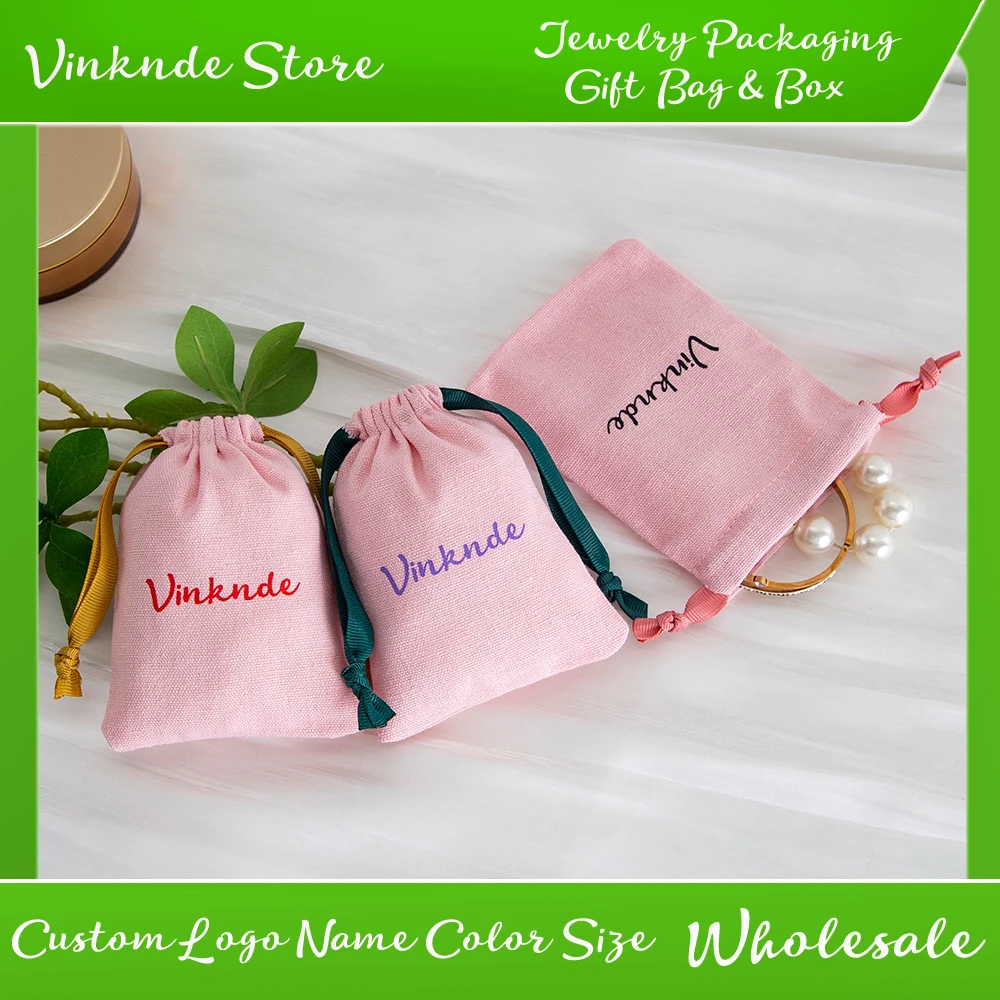 

100Pcs Personalized Bulk Jewelry Bag Natural Cotton Drawstring Rings Earrings Organizer Gift Pouth for Christmas Favor Candy