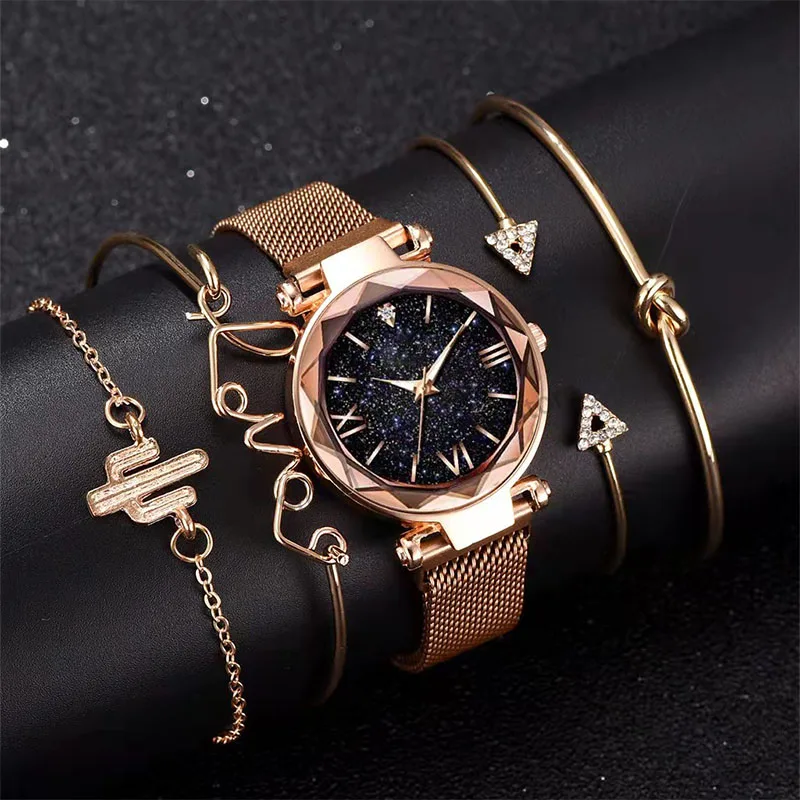 

Hot selling fashion trend 5-piece set for women's bracelets, watches, Korean version bracelets, gifts, quartz watches