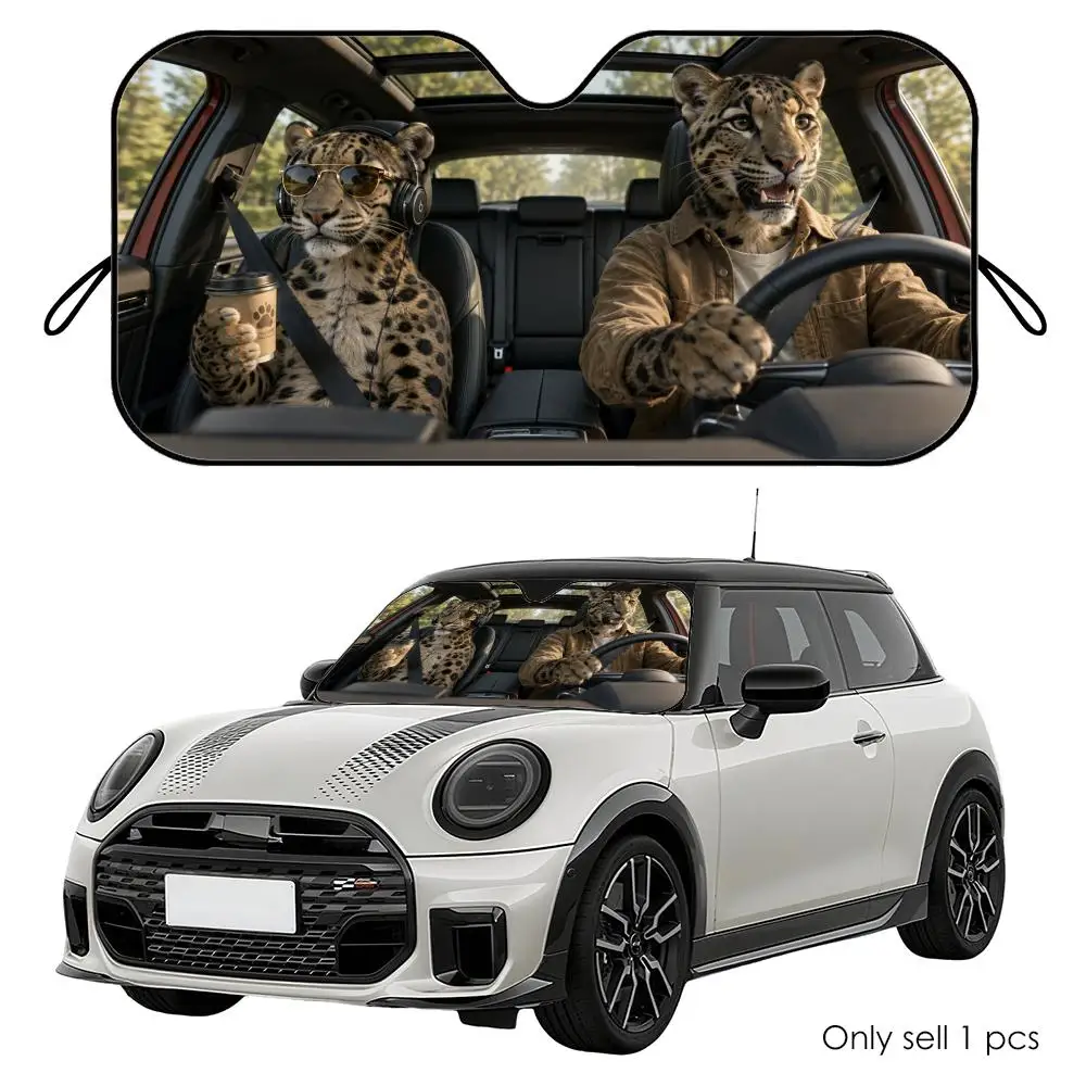 

Clouded Leopard Driving Travel Sun Visor Reusable Aluminum Foil Car Windshield Sun Visor UV Heat Insulation Cover Shade