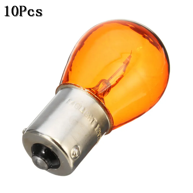 10pcs/Set 1156 BAU15S PY21W Car Indicator Light Brake Reverse Lamp Parking Light Amber Yellow Halogen Lamp DC 12V LED Bulbs