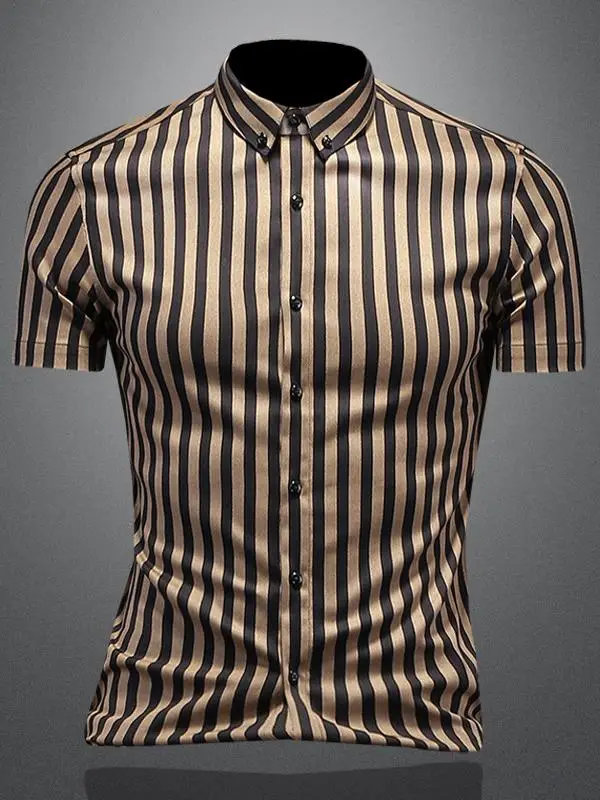 

Slim Fit Summer New Sle Men's Striped irt Thin f Sve Breathable Faionable Briti Sle Casual irt Polyester Fiber