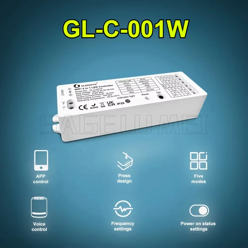 Gledopto GL-C-001W Strip Light RGB+CCT Work with Tuya Smart Life App Control Yandex Alice WiFi 5in1 LED Controller Alexa Voice