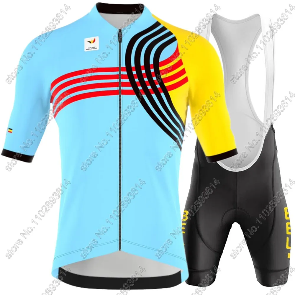 Belgium 2024 Cycling Jersey Set Belgian National Team Cycling Clothing Men Short Sleeve Kit Road Bike Shirt Suit Bib Shorts