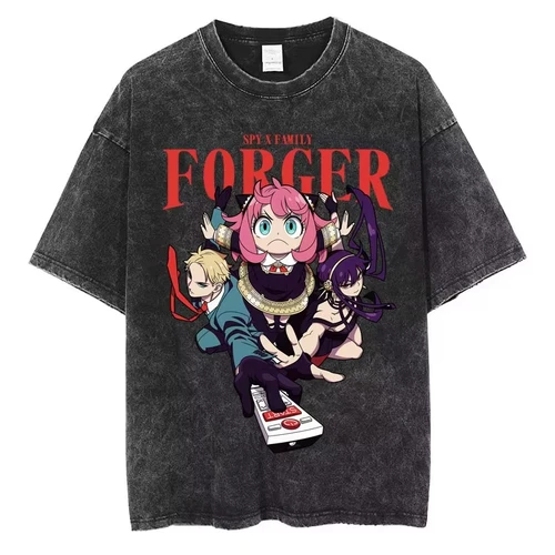 Imagen 1 del producto Camiseta lavada de Anime MINISO Spy X Family Anya Forger, camisetas de Manga a la moda para hombres y mujeres, camisetas de Cosplay de algodón de gran tamaño, ropa de calle