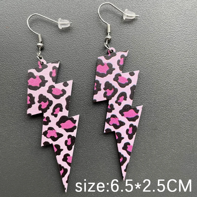 Y2K Accessorie Pink Leopard Grain Lightning Earring Acrylic Sexy Jewelry Fashion Cow Drop Earrings for Women 2000s Earrings Boho