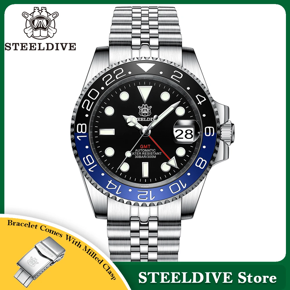 

STEELDIVE NH34 Movement 2023 Four Hands G M T STEELDIVE 41MM SD1993 C3 Super Luminous 300M Waterproof Mens Dive Watch Timepiece