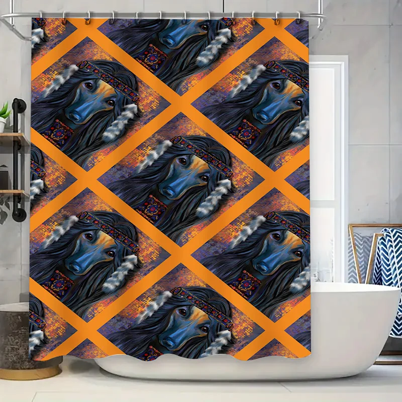 Cortina de ducha con cabeza de caballo colorida, diseño único de Pegaso azul, artículo de decoración moderna para el hogar para bañeras, tamaño: 72x84 pulgadas (1