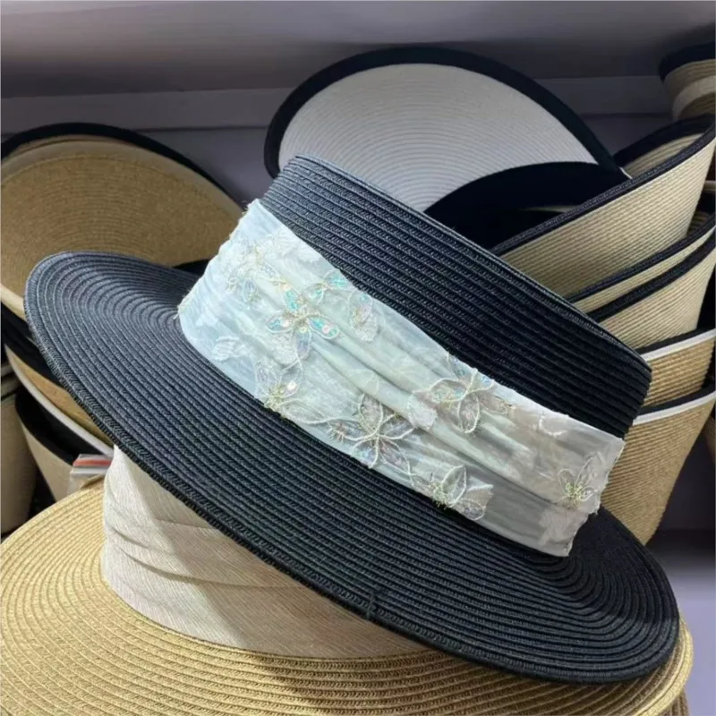 

Summer sweet sequined flower webbing flat top hat for women vacation