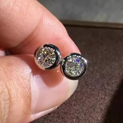 925 Sterling Silver Piercing Earrings for Men Women Fashion Shining 6.5MM Clear Cubic Zrconia Mini Round Stud Earring Jewelry