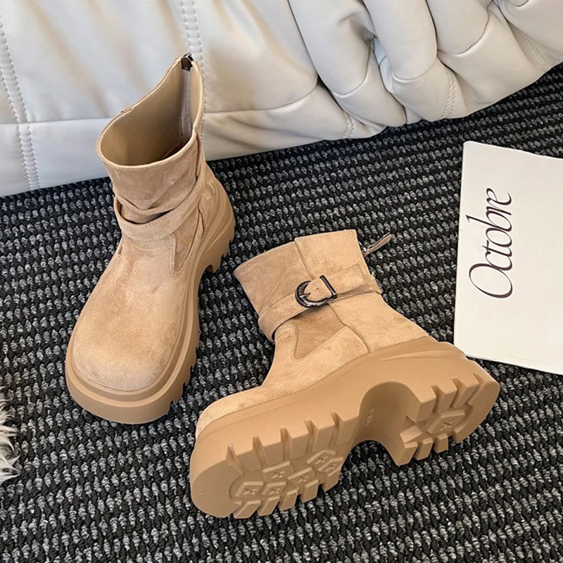 

Platform High Heels Women Ankle Boots Fashion Sport Shoes Winter 2025 Trend Suede Chelsea Boots Casual Running Shoes Snow Botas