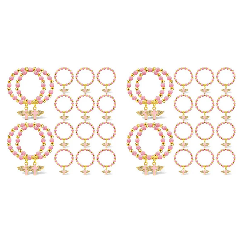 

M16K-60 шт., браслеты с крыльями ангела, четки, браслеты из бисера для крещения для женщин, девочек и мальчиков, сувениры для крещения, причастия