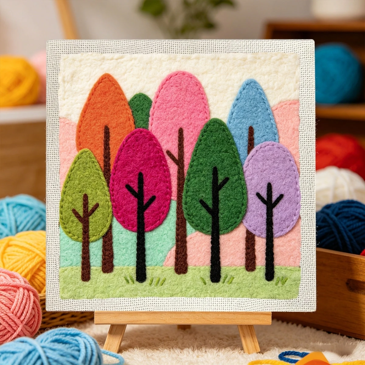 1 Set Buntes Wald-DIY-Stickset für Anfänger, Stick-Starter-Kit, Kreuzstich-Kunstgeschenk, Nadelarbeiten – Detail 2