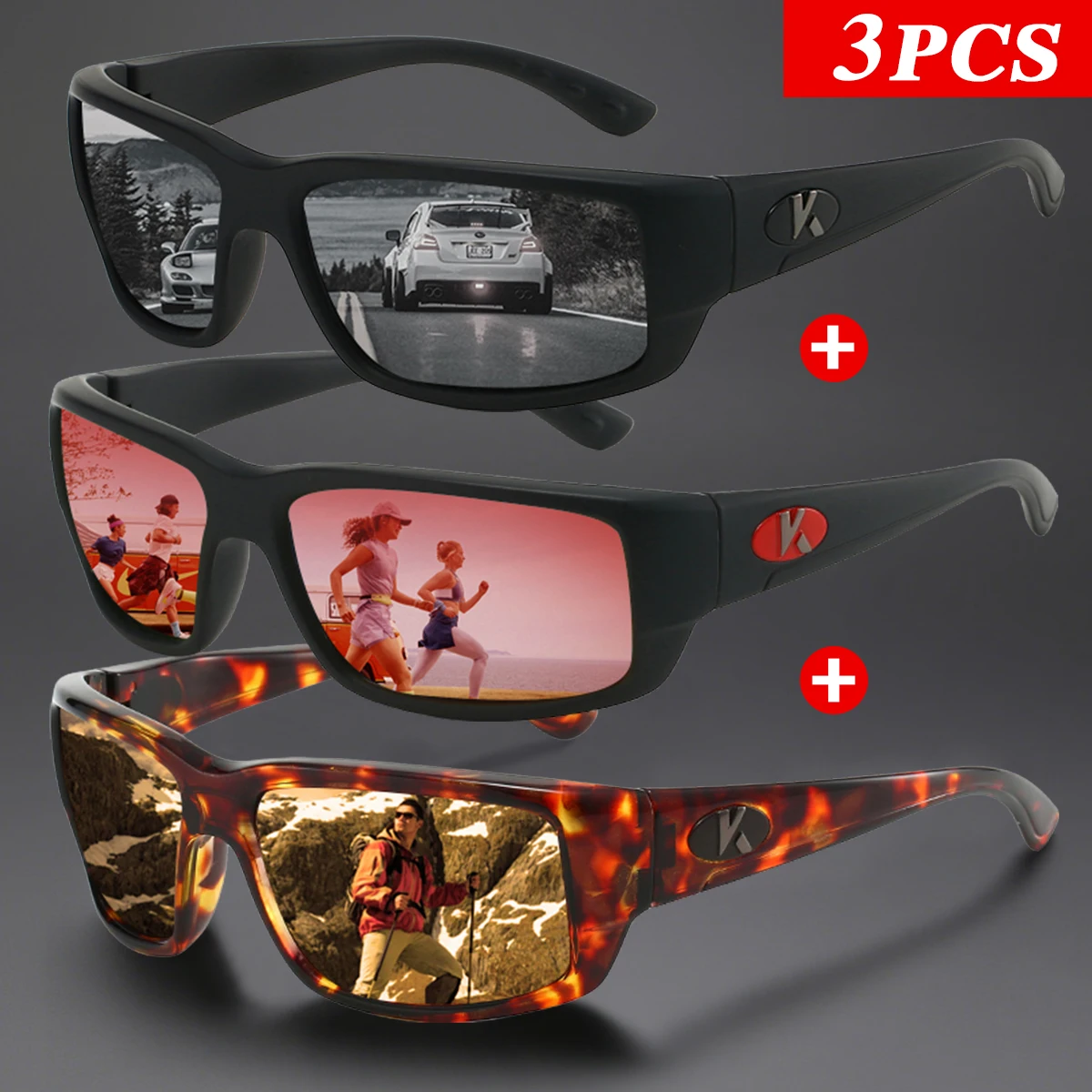 3 Teile/satz Karos Polarisierte Angeln Sonnenbrille Männer Frauen Outdoor Sport Brillen UV400 Klassische Fahren Und Radfahren Gläser Beste Geschenk