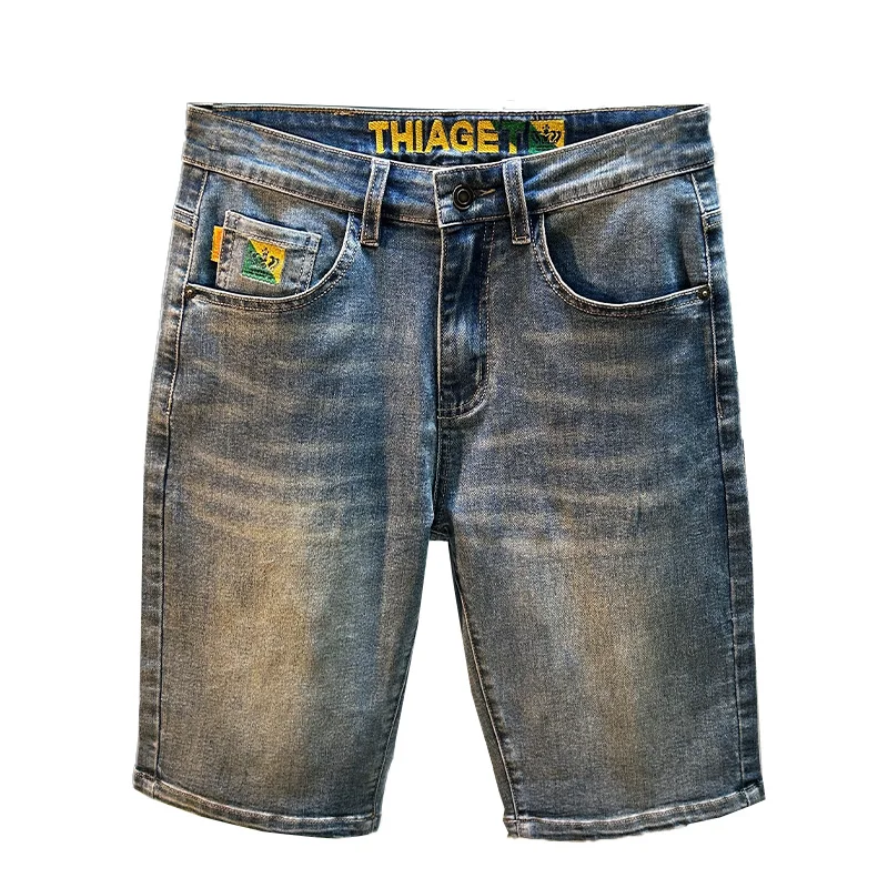 2024 New Casual Denim Shorts For Men And Adolescents Summer Loose Straight Style Fashion Brand Retro Blue Washed Split Pants
