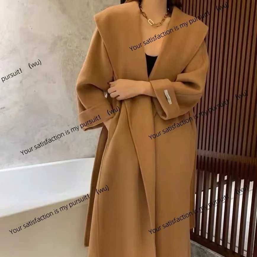 

New double-sided cashmere coat for women, temperament long belt big collar loose wool double-sided woolen coat