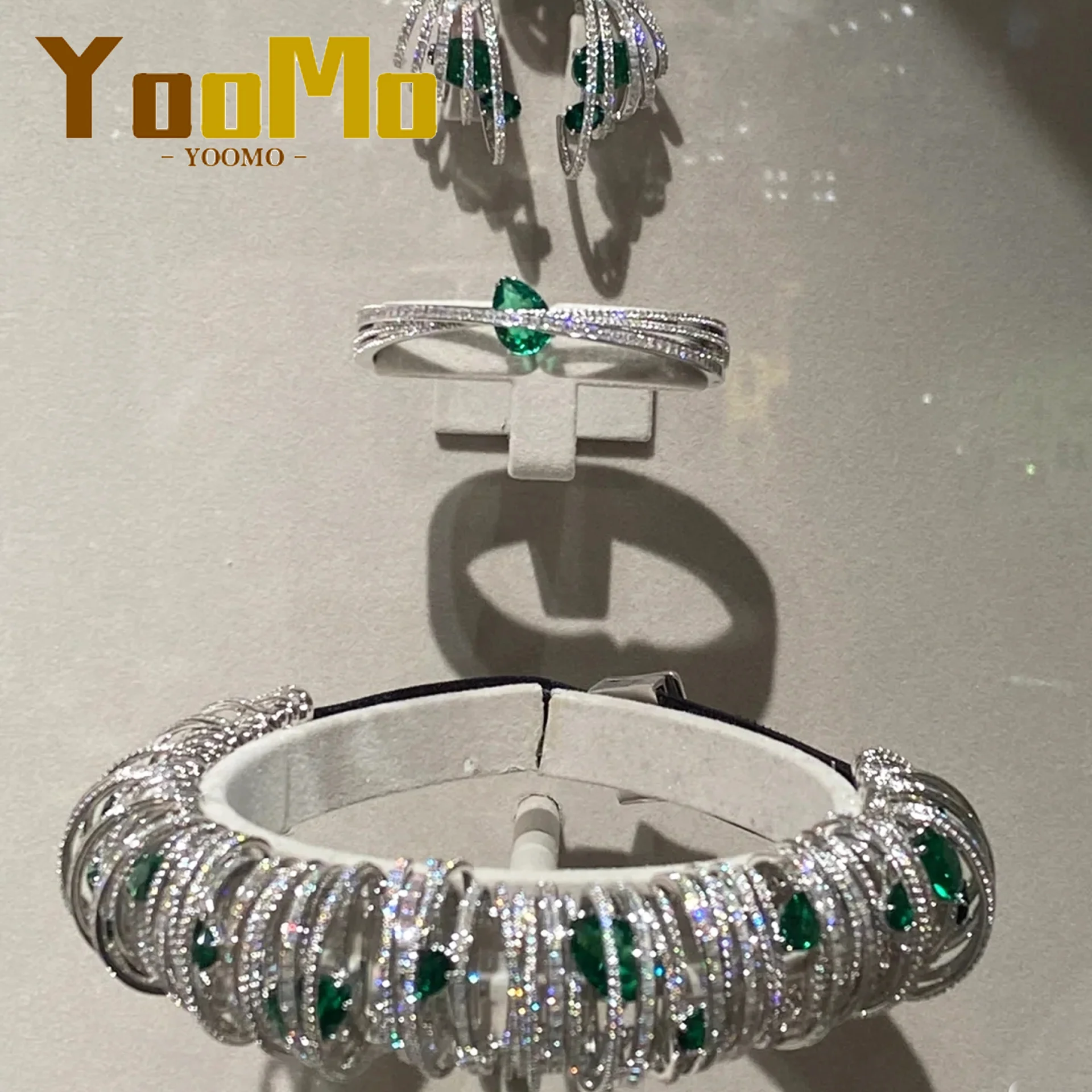 

Зеленые стальные серьги, кольцо, оригинальные ювелирные изделия высокого качества, ожерелье с изумрудными кристаллами, браслет, вечерние, свадебный подарок для женщин