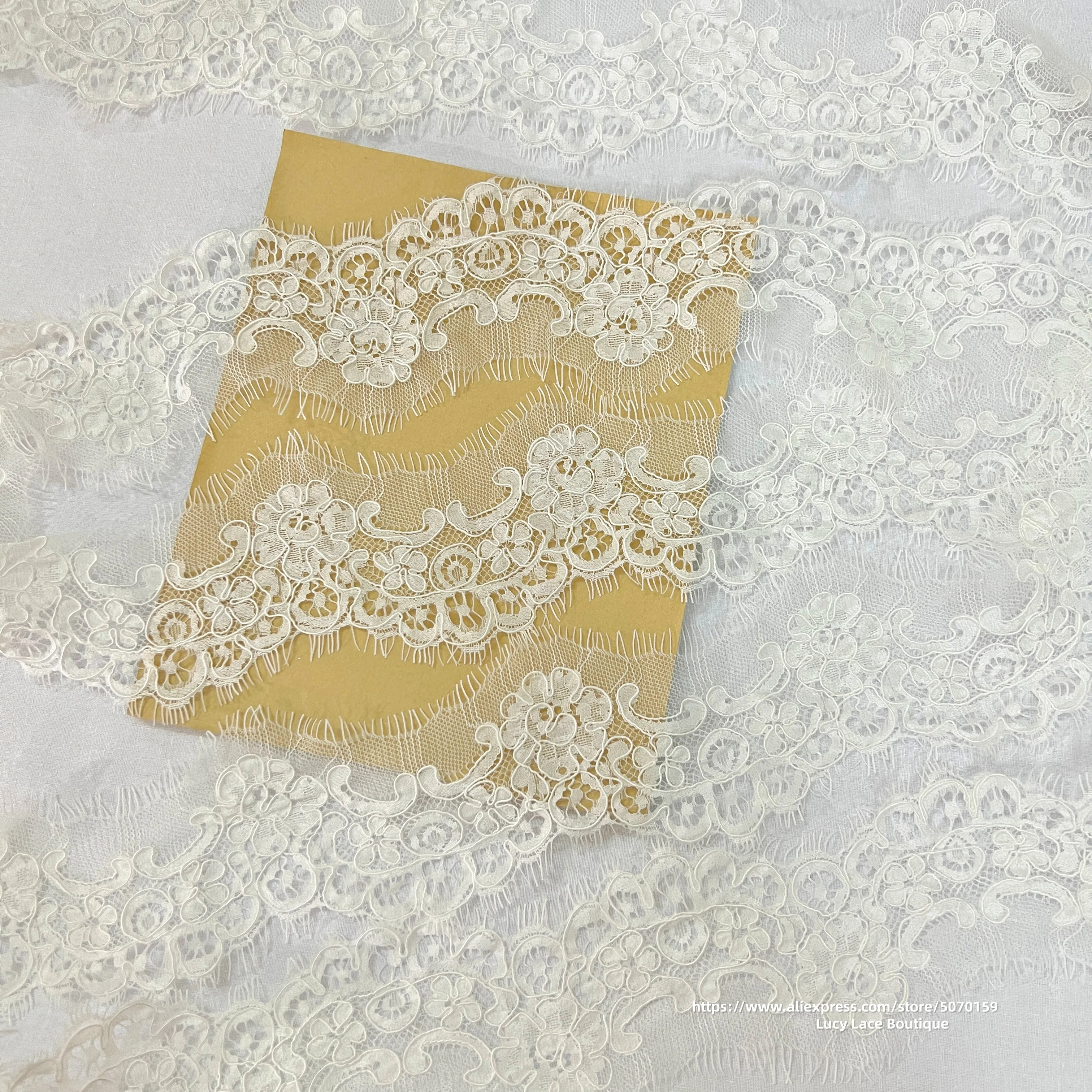 6CM Handmade Cord Lace Trim Off White Eyelash Lace Trimming Wedding Veil Bridal Shawl Border Lace Scallop 1 Piece 3 Yards