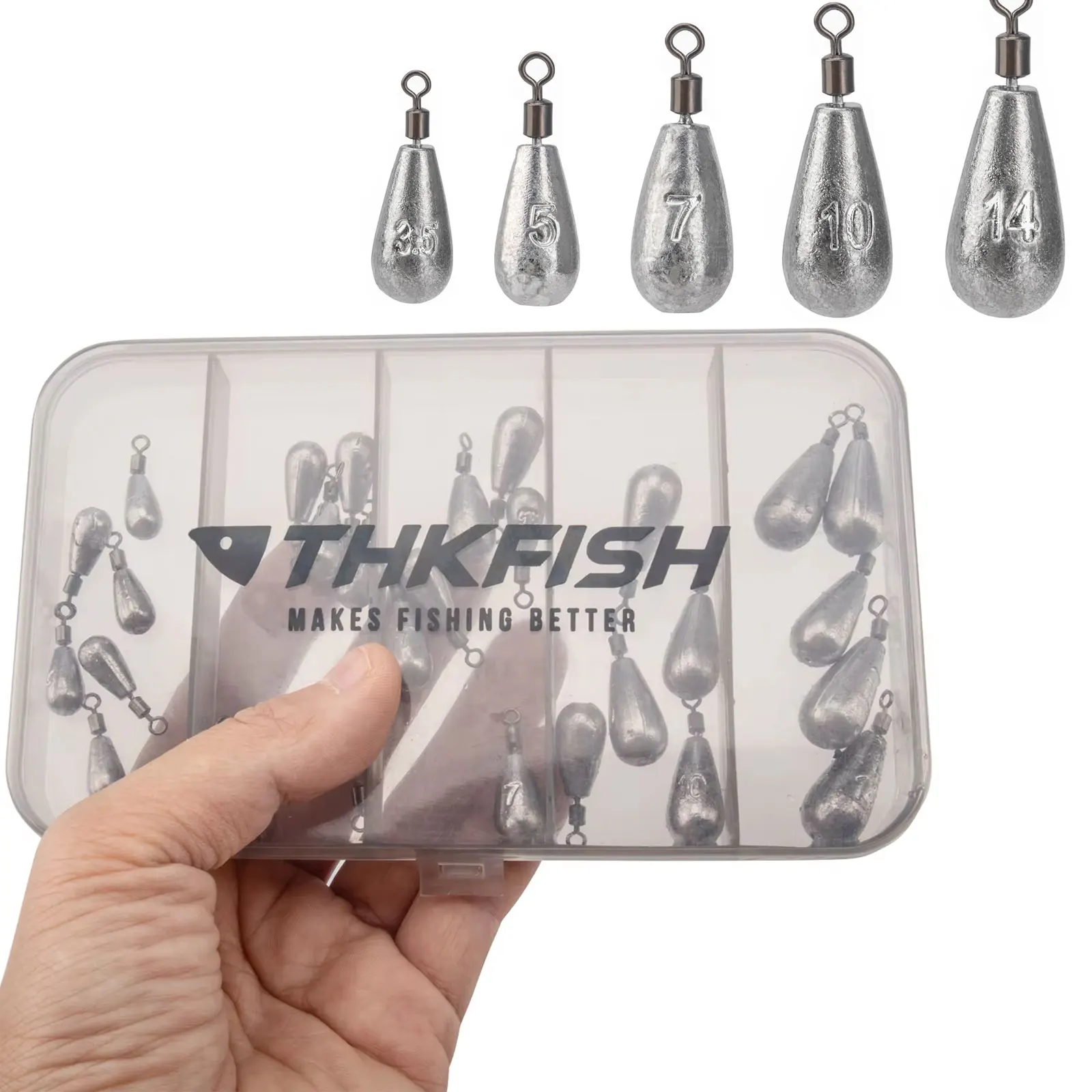 28pcs Fishing Weights Sinkers Kit 360° Rotation Drop Shot Sinker Set 3.5g 5g 7g 10g 14g Water Droplet Shape Lead Weight For Bass