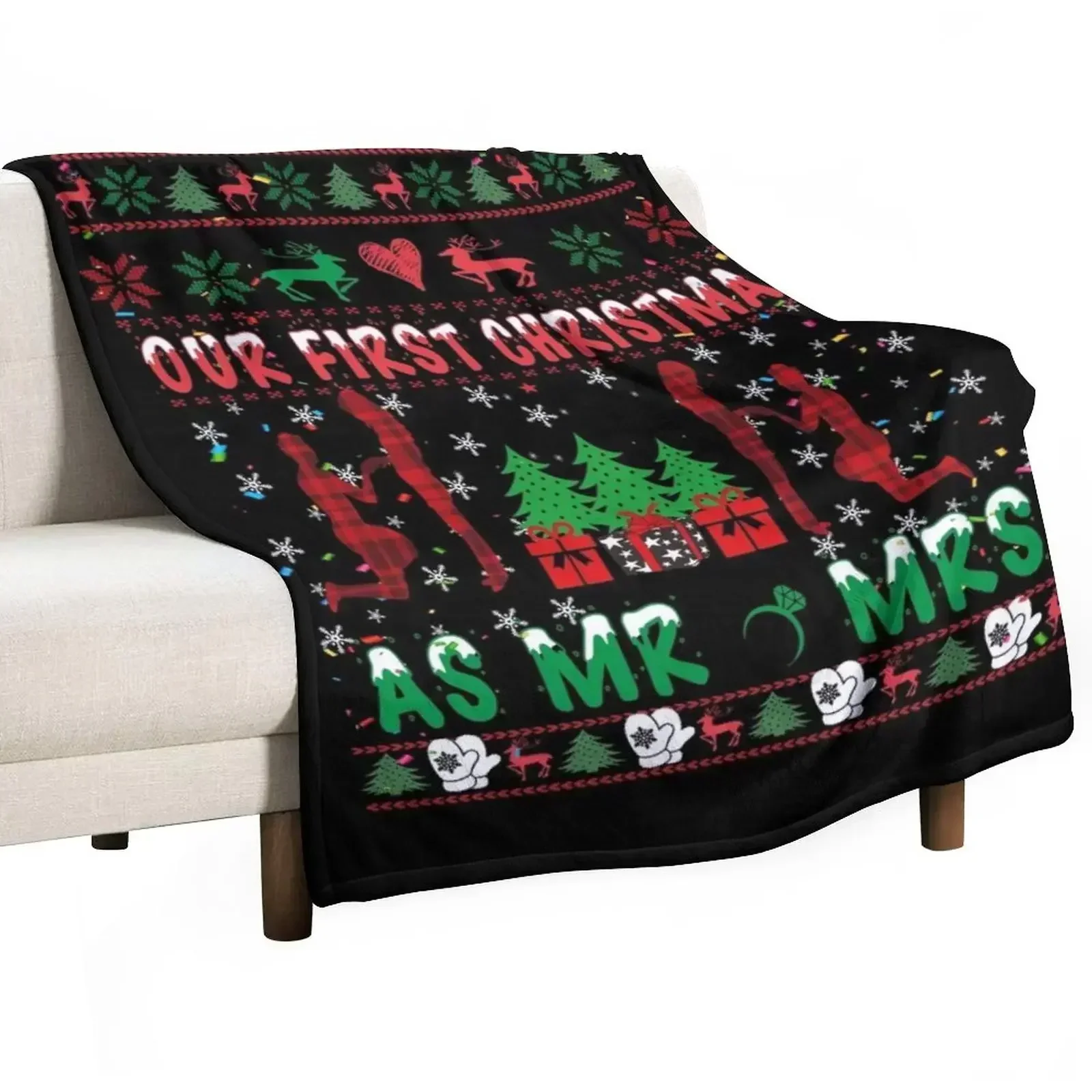 Our First Christmas As Mr & Mrs 2021 Couple Wife Husband Throw Blanket Tourist Custom Summer Large Blankets