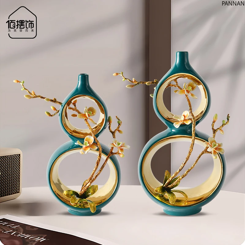 

Enamel ceramic gourd ornament living room TV cabinet wine cabinet light luxury housewarming new home decoration gift