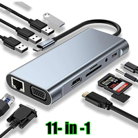 11 In 1 USB C HUB, USB C Adapter Dongle with 4K HDMI/VGA/Type C PD/RJ45/ SD/TF Card Reader For MacBook Pro/Air iPad