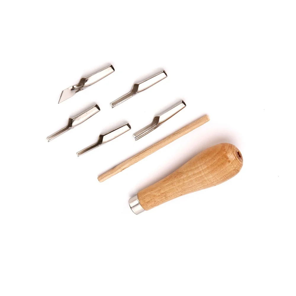 Handicraft Durable Lino Block Cutting Rubber Stamp Carving Tools With 5 Blade Bits For Print Making DIY Sculpture Necessary Tool