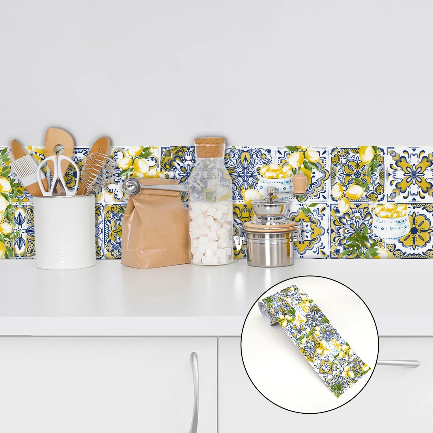 الليمون بلاط السيراميك ملصقات الحائط قشر وعصا المطبخ باكسبلاش الزخرفية الخصر التفاف قطاع خزانة الفن جدار الشارات #3