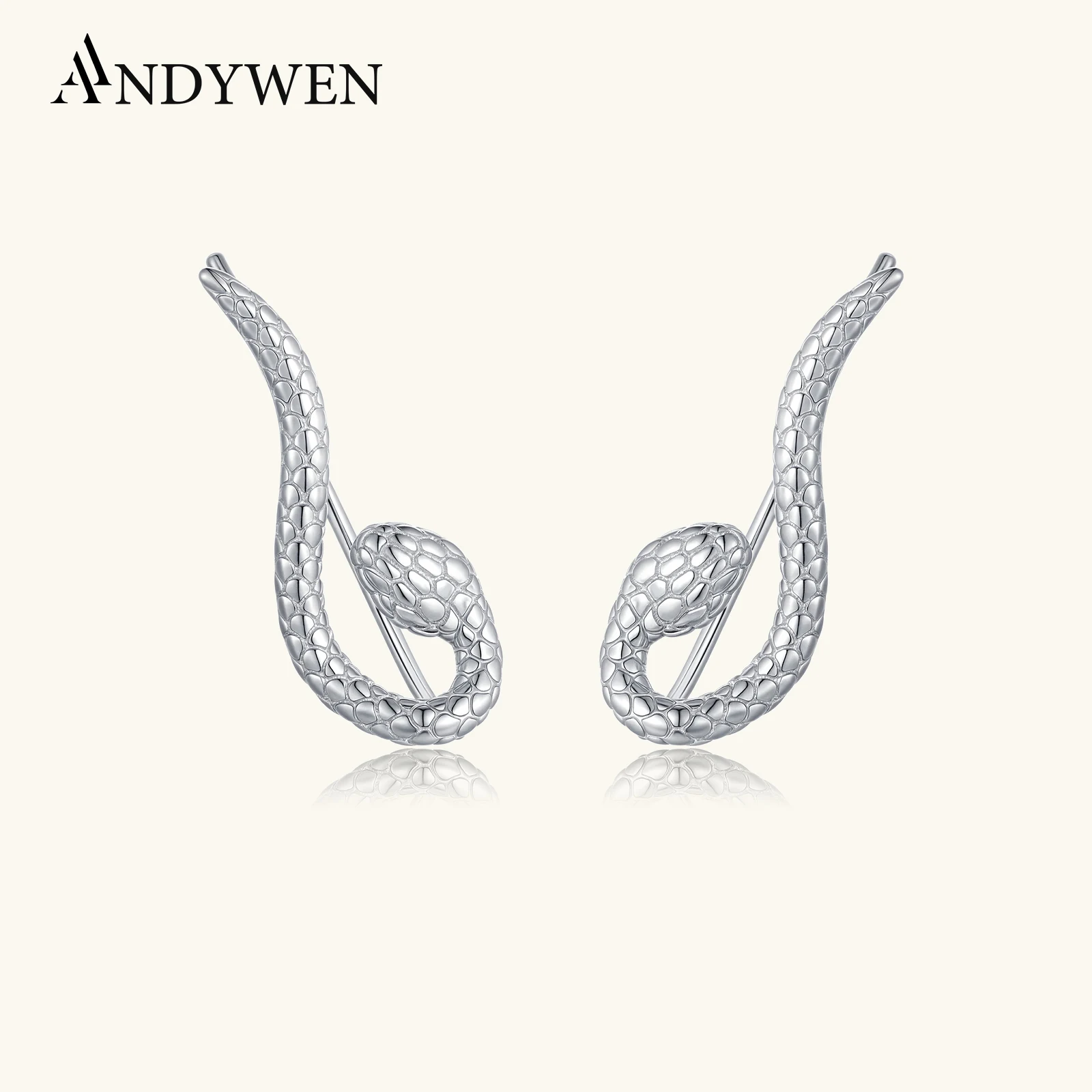 

ANDYWEN 925 Sterling Silver Snake-shaped Stud Earrings with Retro Animal Element 2026 Fashion New Design for Women Party Gift