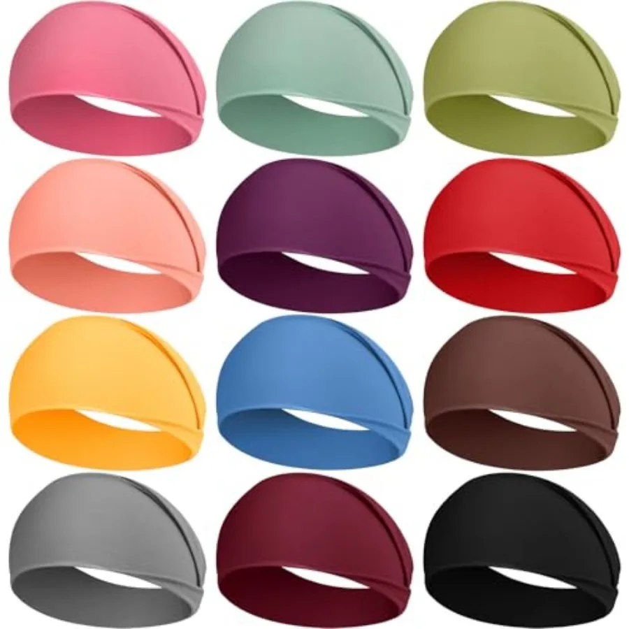 Headbands for Women, 12 Pack Non Slip Wide Head Bands Stretchy Moisture Wicking Fashion Multiple Colors Hair Bands for Sports,