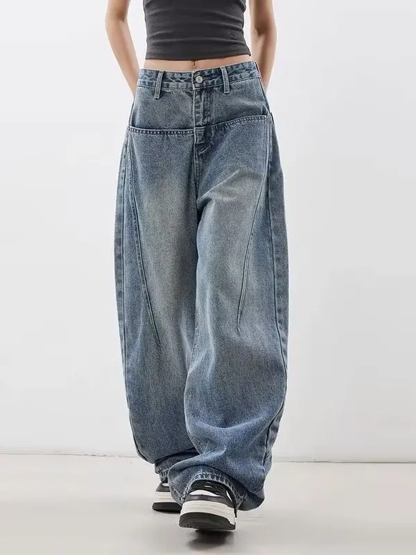 

American Style Vintage High Waist Wide Leg Jeans Women Spring Autumn Loose plus Size Slimming Straight Long Pants