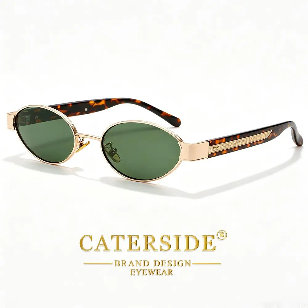 CATERSIDE Neue Retro-Sonnenbrille für Herren, hochwertige Metall-Sonnenbrille mit ovalem kleinem Rahmen, Damen-Sonnenbrille für den Außenbereich, Street-Hip-Hop-Brille, UV400 – Detail 10