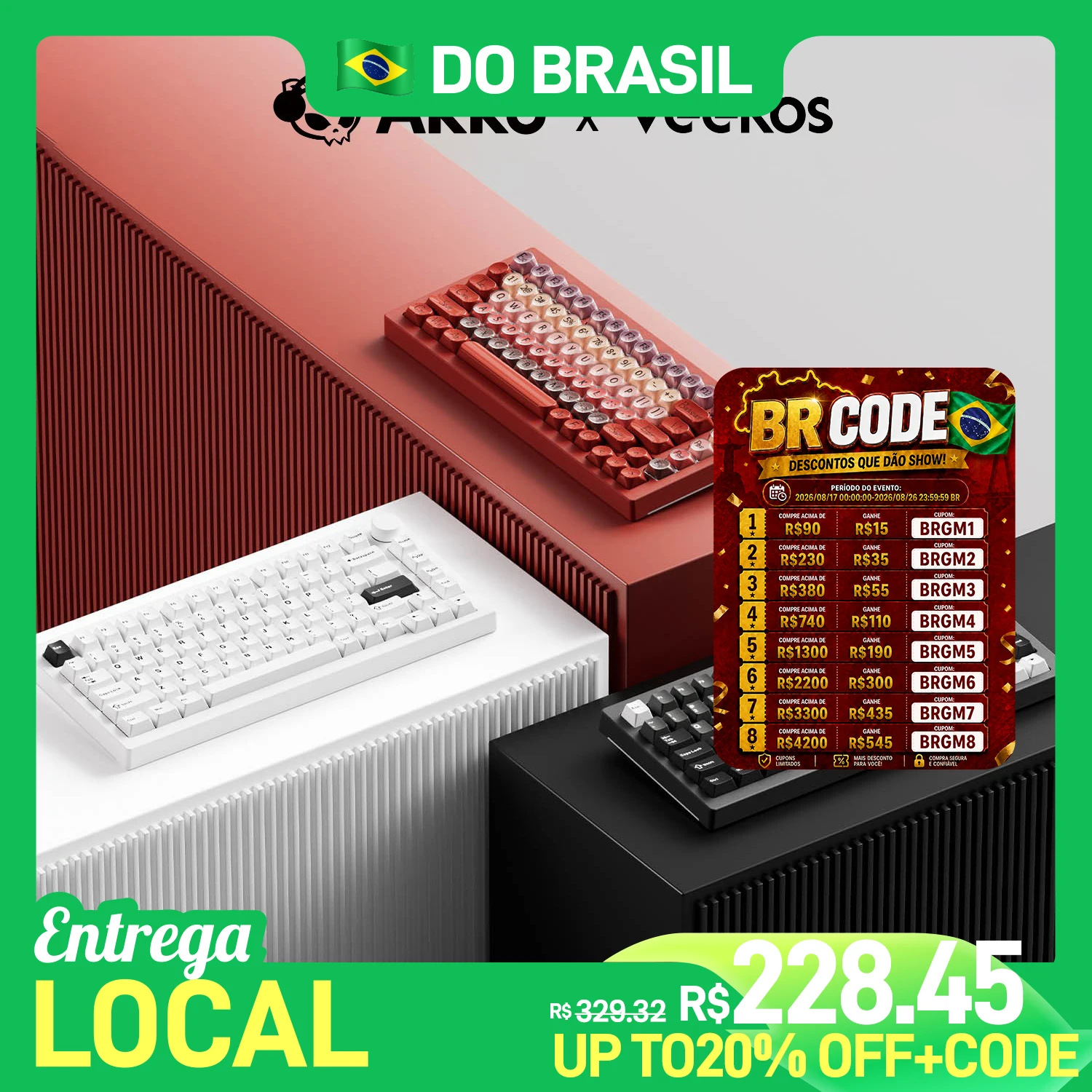 Teclado Mecânico Akko X Veekos 5075S/K75 Layout 75% ANSI US Hot-swappable RGB com Keycaps Lipstick USB Tipo C com Fio para Jogos