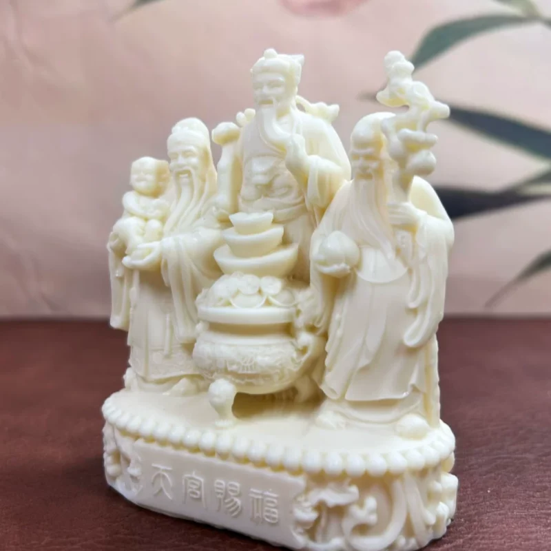 Tagua Nut Carved Fulushou Three Star Deity Statue - Wealth God Car Dashboard Ornament, Feng Shui Wealth Attraction Ornament view 4