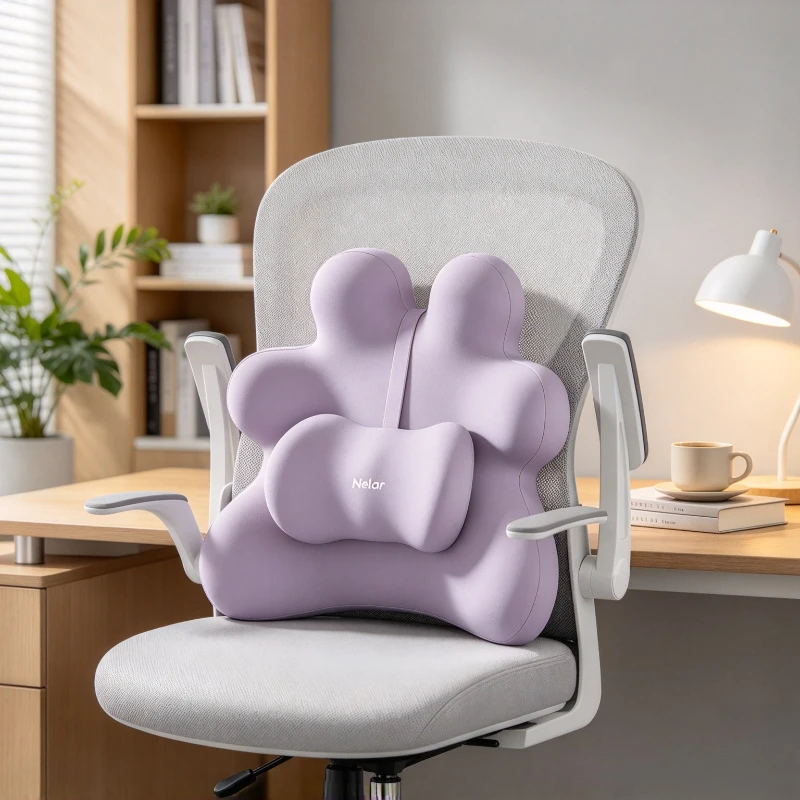 Adjustable Lumbar Pillow Mist Purple Backrest Cushion with Raised Support Points Contoured Waist Fit for Office Chairs and Sofas