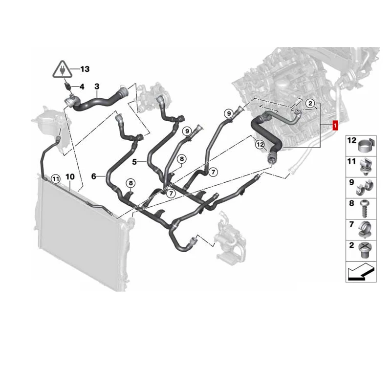 

Впускной клапан шланга двигателя 17127531768, верхний резервуар для воды X1 320i X1 3 'E90 2004/12-2008/08