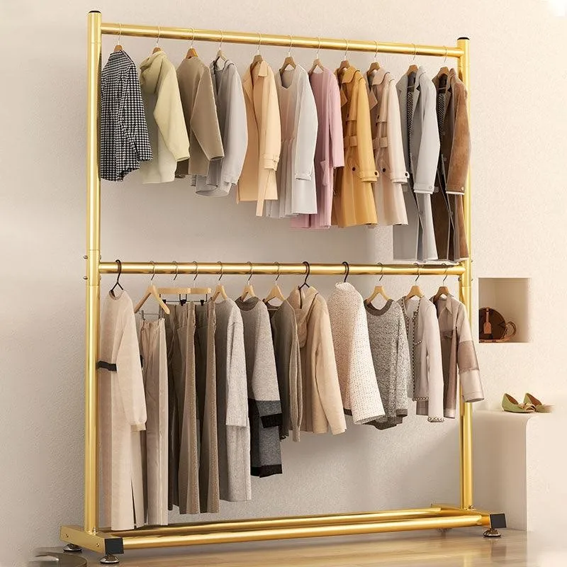 Double-layer drying rack Floor-to-ceiling vertical clothes drying rod Household hanger Indoor simple storage racks