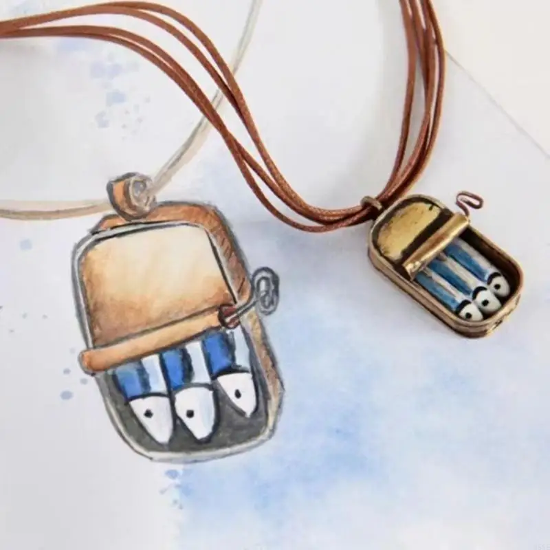 H58E Retro Sardine Can Charm Necklace Pendant For Home Decoration And Cafe Ambiances