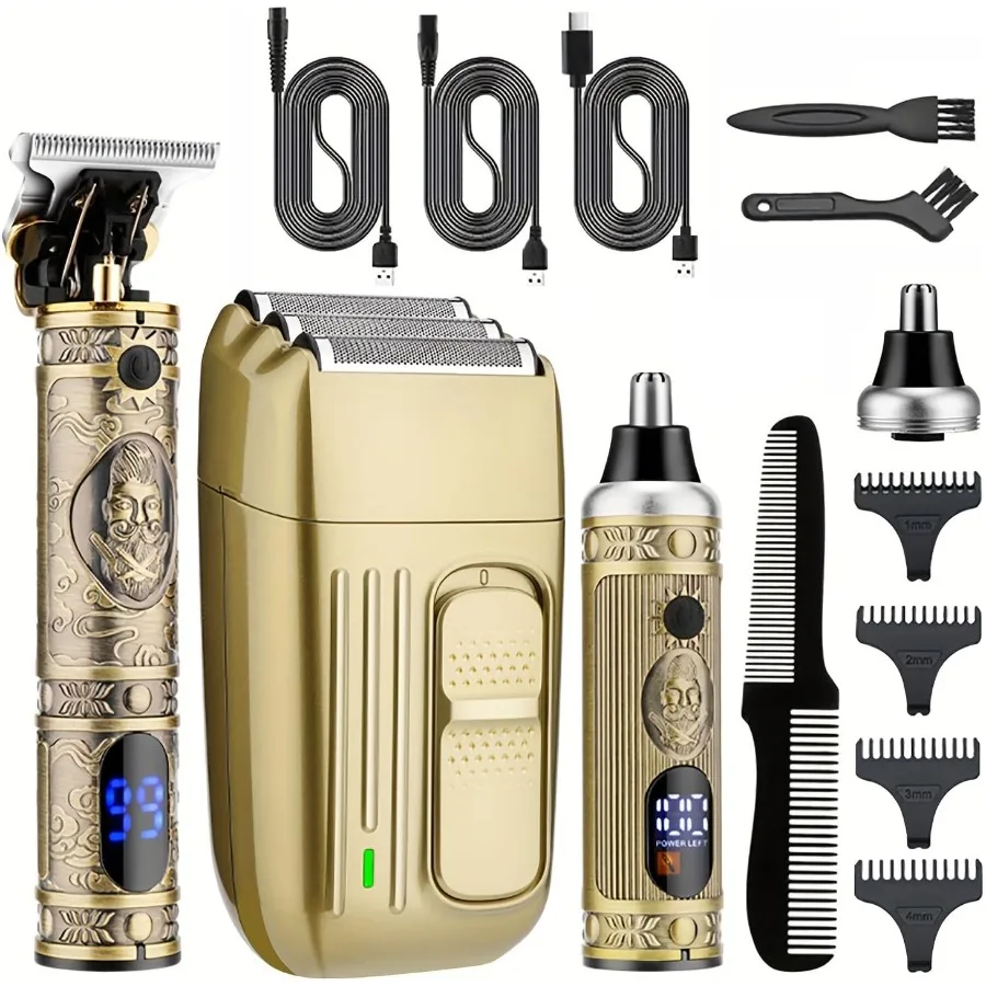 

Машинки для стрижки волос для мужчин, перезаряжаемый триммер для волос с Т-образным лезвием и бритва с сеткой, беспроводной триммер для волос в носу и ушах, профессиональный триммер для волос Cu