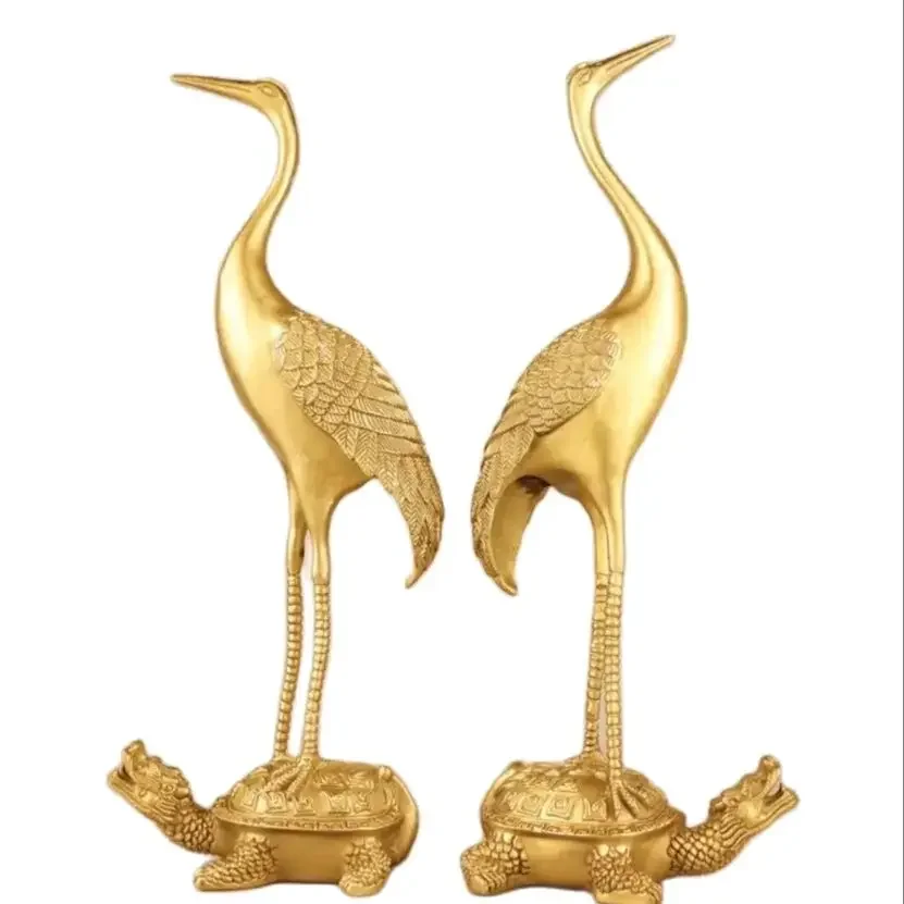 Copper crane ornaments, immortal cranes, turtle cranes, longevity, red crowned cranes, entrance hall, floor to ceiling decorati