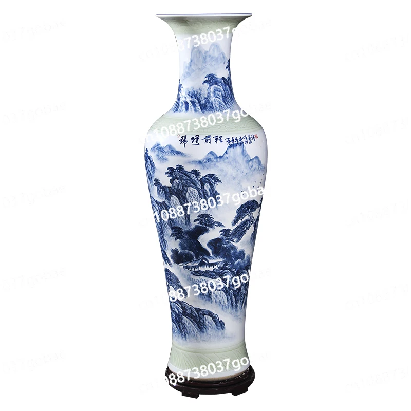 L'm'm Ceramic Floor Large Vase Splendid Future Hand Painted Blue and White Porcelain Flower Arrangement Decorative Ornament