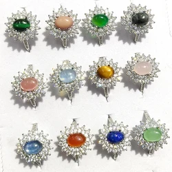 100% natural Gemstone amethsyt rose quartz tiger eye Ring Women's adjustable copper silver plated ring Party Jewelry Lucky