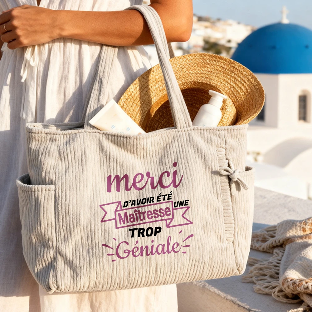 

Casual Corduroy Handbag with Zipper Closure, Large Capacity Fixed Shoulder Strap Daily Commuter Handbag, Shopping Bag, tote bag